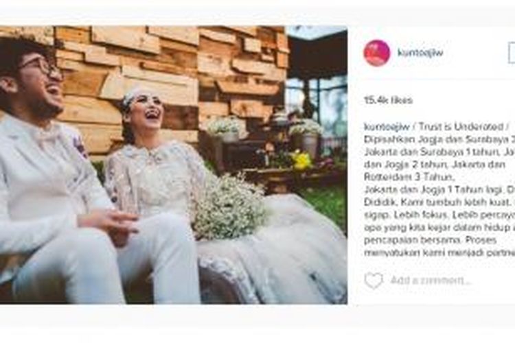 Posting Kunto Aji di Instagram terkait pernikahannya.