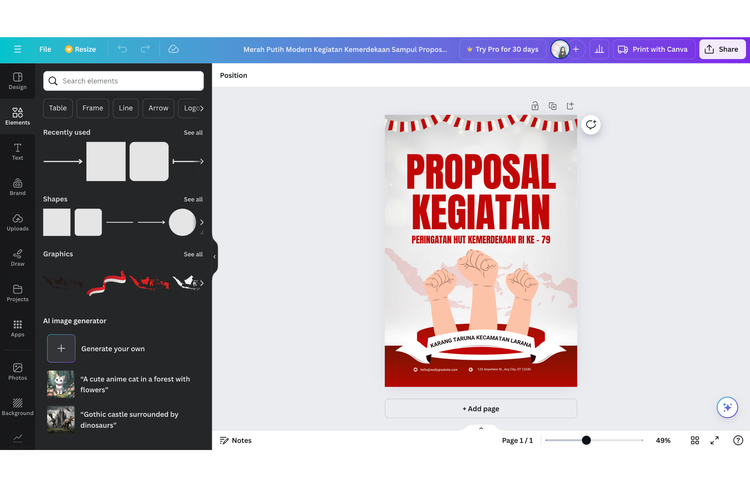 Ilustrasi cara buat proposal kemerdekaan di Canva