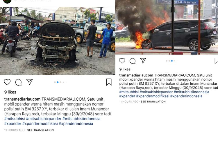 Mitsubishi Xpander Terbakar di Pekanbaru