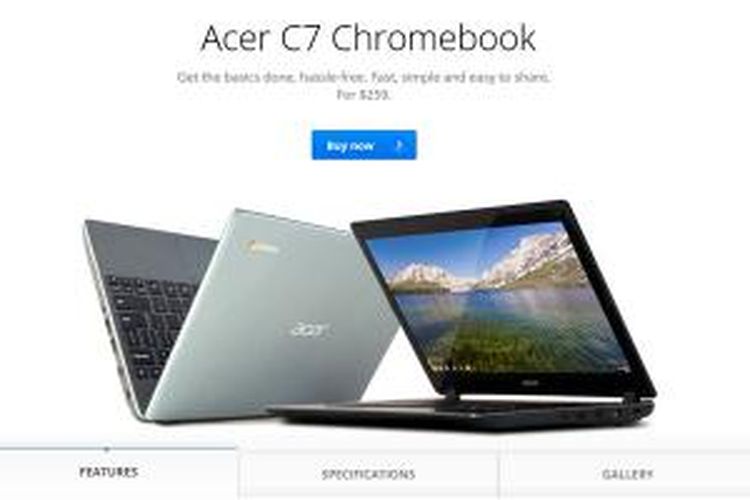 Laptop Chromebook Acer C7 yang menjalankan Chrome OS.