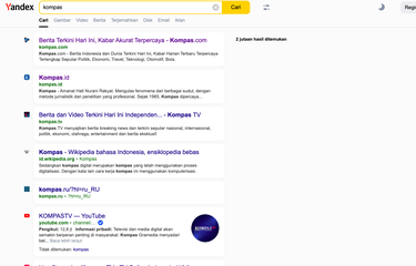 Tampilan halaman mesin pencarian Yandex