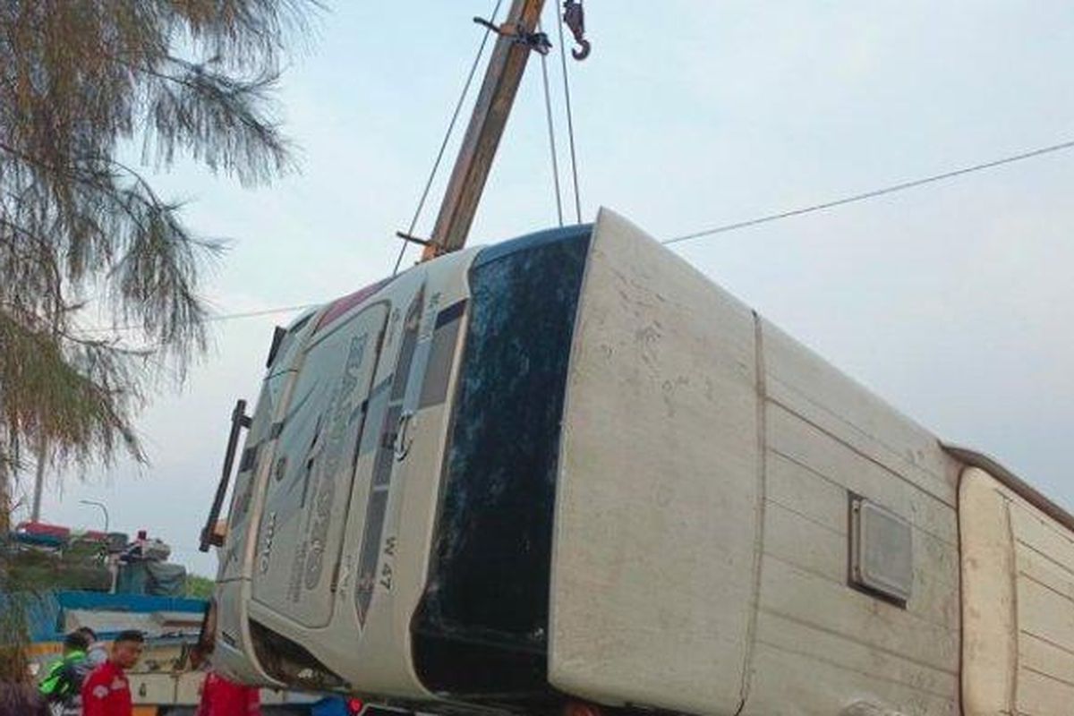 Sebuah bus mengalami kecelakaan di Tol Cipali, Jumat (15/12/2023) sekitar pukul 15.30 WIB. 
