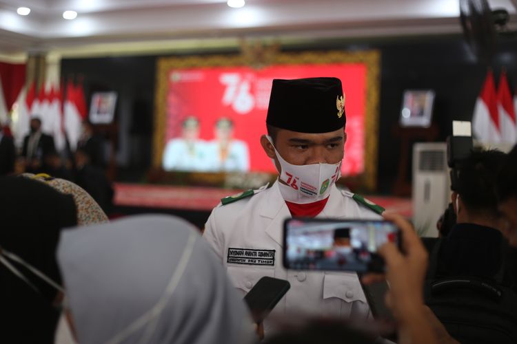 I Nyoman Ananta Sumanta, pasukan pengibar bendera yang batal ke Istana negara karena sempat terpapar Covid-19, ketika berada di Griya Agung Palembang, Selasa (17/8/2021).