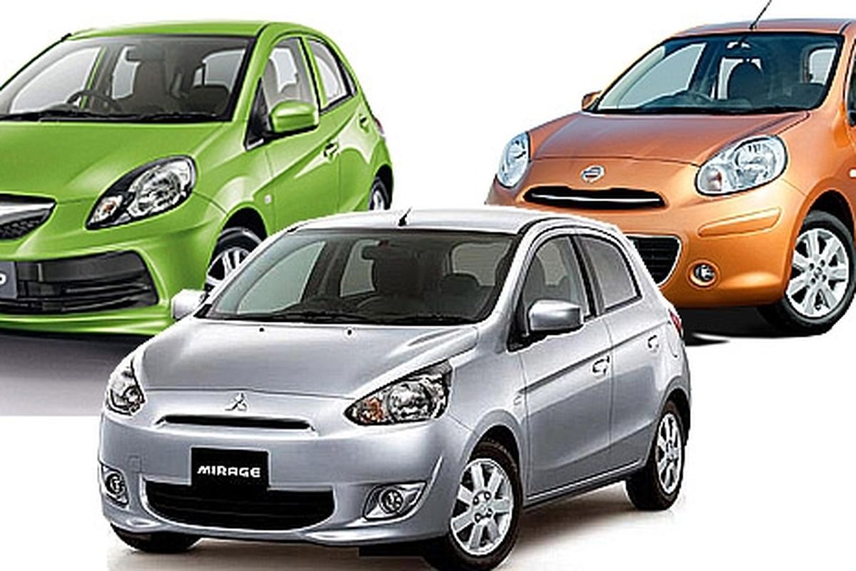 Trio mobil kota produsen Jepang. Honda Brio, Nissan March dan Mitsubishi Mirage