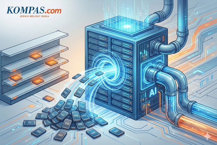 Ilustrasi kelangkaan SSD karena disedot data centar AI.