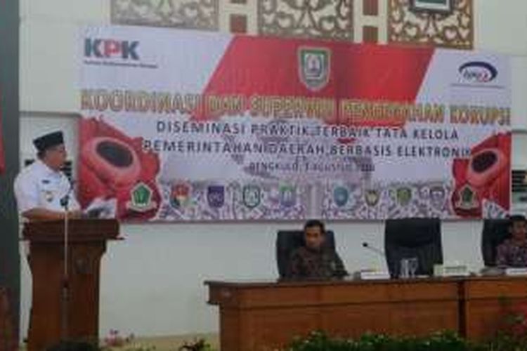 Gubernur Bengkulu, Ridwan Mukti memberikan kata sambutan, dala Korsup KPK, Rabu (3/8/2016)