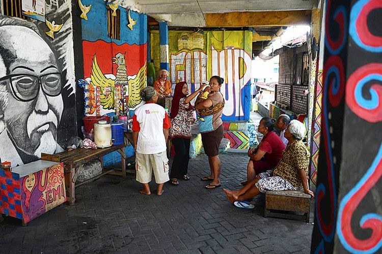 Rumah hunian Kampung Code yang berada di tepi Sungai Code, Yogyakarta, Selasa (15/1/2019).