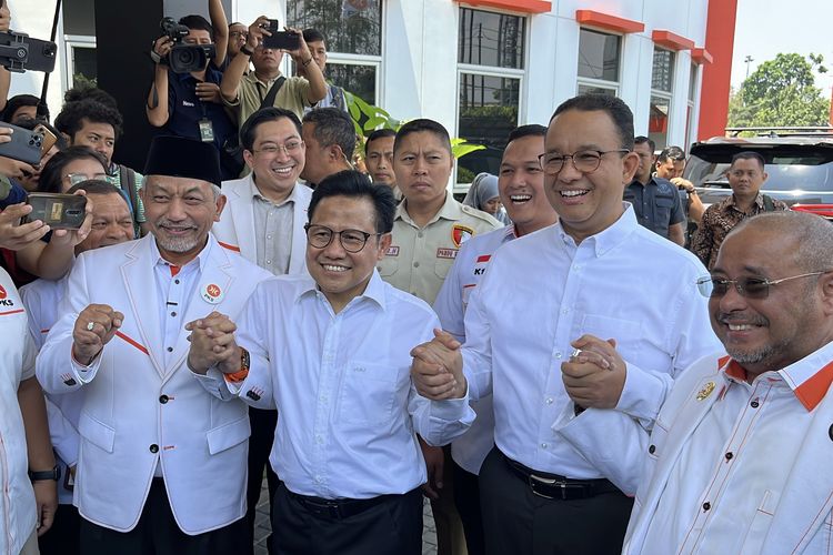 Rombongan bakal calon presiden (capres) dan calon wakil presiden (cawapres) Anies Baswedan dan Muhaimin Iskandar tiba di kantor Dewan Pimpinan Pusat (DPP) Partai Keadilan Sejahtera (PKS) di Jalan TB Simatupang, Jakarta Selatan, Selasa (12/9/2023).