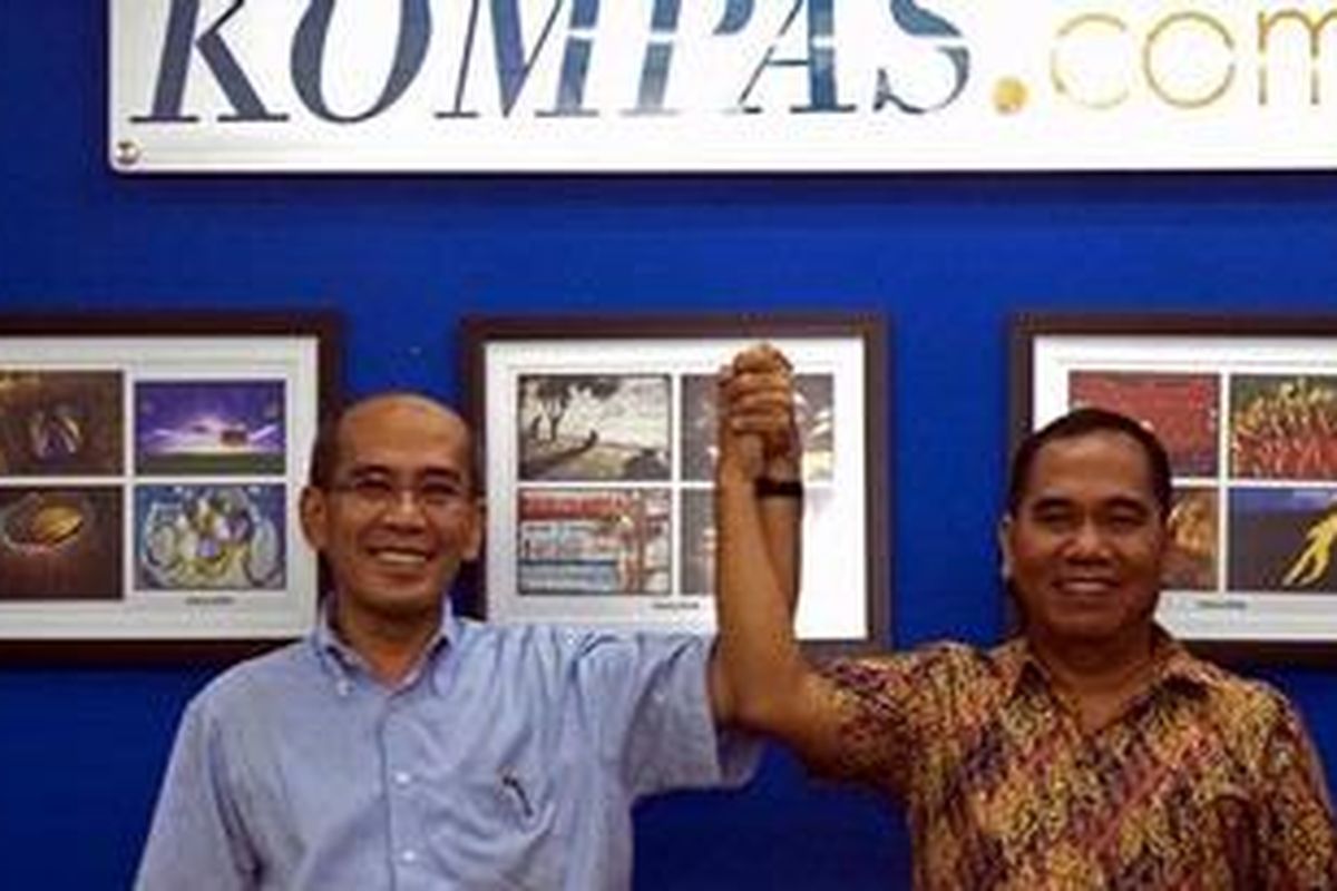 Bakal calon Gubernur DKI Jakarta Faisal Basri dan wakilnya Biem Benyamin saat berkunjung di kantor redaksi Kompas.com di Gedung Kompas Gramedia, Palmerah Selatan, Jakarta, Kamis (10/5/2012). Faisal Basri dan wakilnya Biem Benyamin memilih jalur independen untuk maju sebagai calon gubernur DKI Jakarta. 