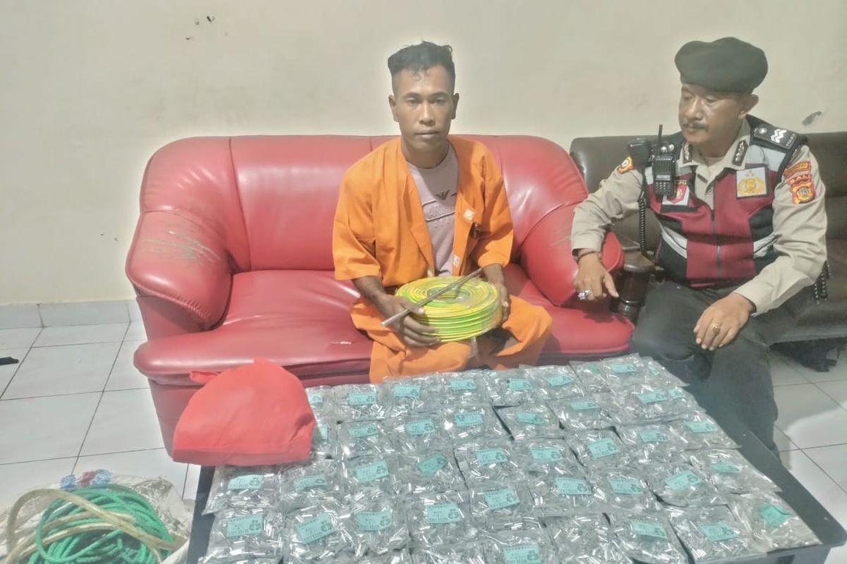 MMT (35), pelaku pencurian saat ditangkap polisi atas kasus pencurian alat pacing di kapal penangkap ikan di Pelabuhan Benoa, Kota Denpasar, Bali, pada Jumat (9/8/2024). /Dok. Humas Polresta Denpasar 