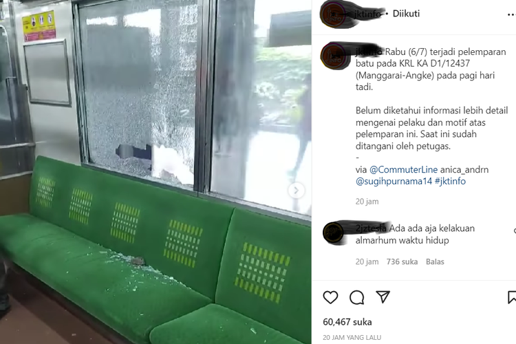 Video viral KRL dilempar batu hingga kaca jendela pecah