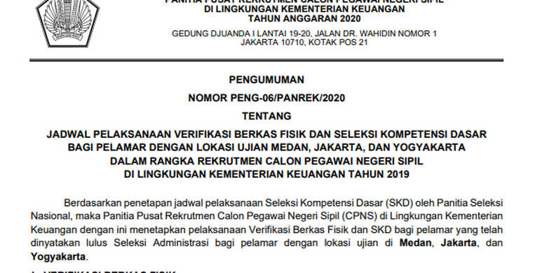 Jadwal Verifikasi Berkas Fisik Dan Skd Cpns Kemenkeu Di Medan Jakarta Dan Yogyakarta Halaman All Kompas Com