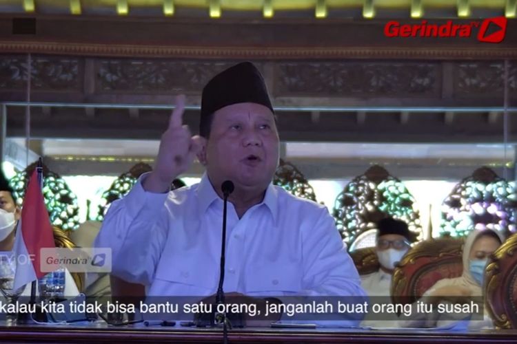 Ketua Umum Partai Gerindra Prabowo Subianto dalam acara peringatan HUT ke-13 Partai Gerindra, Sabtu (6/2/2021).
