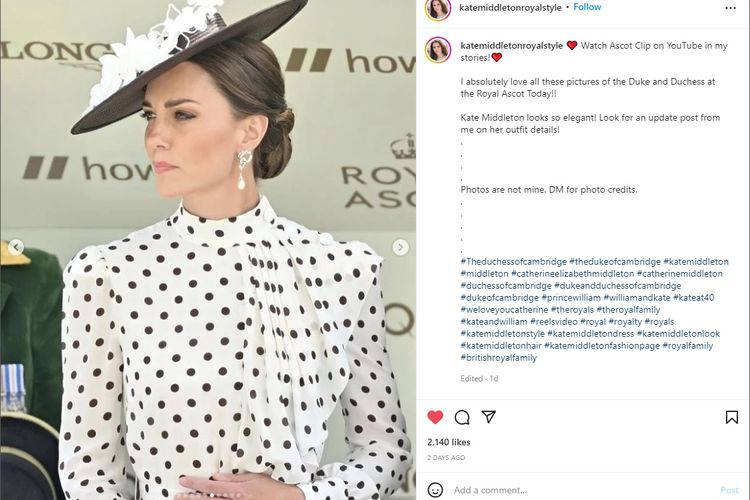 Gaun Polkadot Kate Middleton di Royal Ascot, Hormati Putri Diana