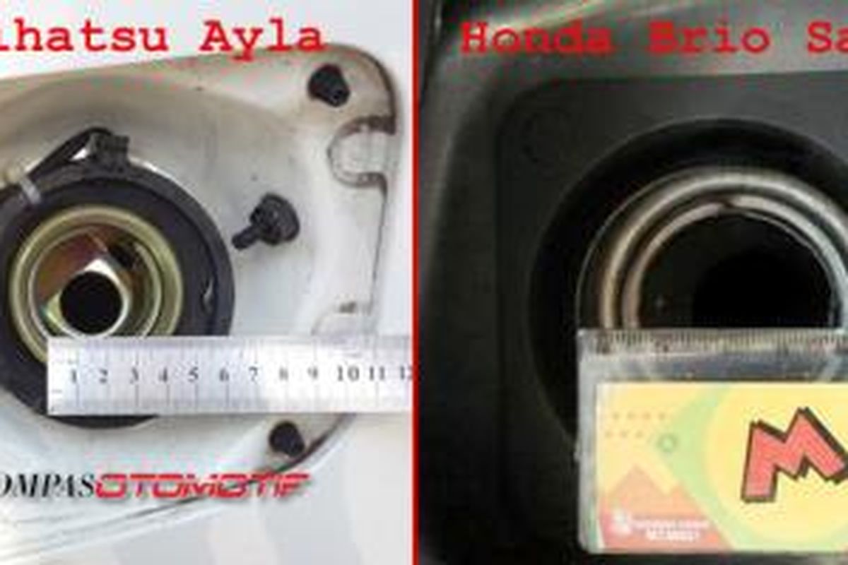 Lubang tangki Daihatsu Ayla punya lubang kecil di dalamnya. Honda Brio Satya tidak.