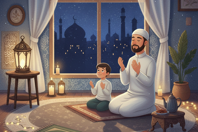 Ilustrasi ramadhan. ilustrasi puasa. Ilustrasi berdoa.