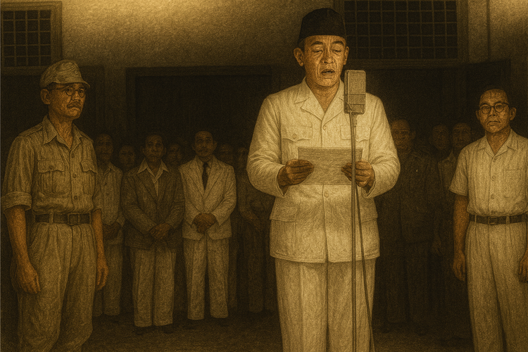 Ilustrasi pembacaan Proklamasi oleh Soekarno-Hatta 