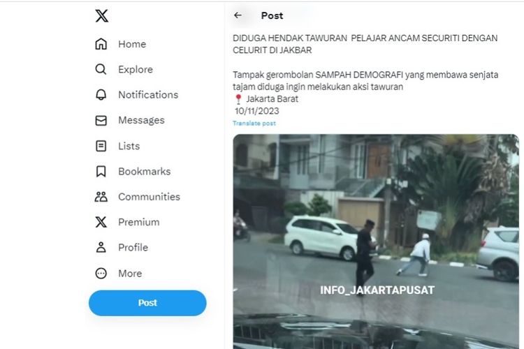 Tangkapan layar rombongan pelajar yang diduga akan tawuran dan mengancam sekuriti di Jakarta Barat.
