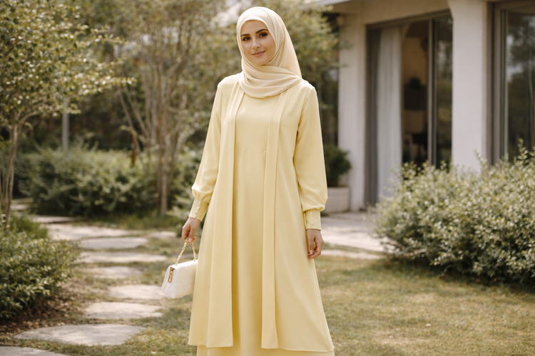 Gamis rompi lepas warna butter yellow