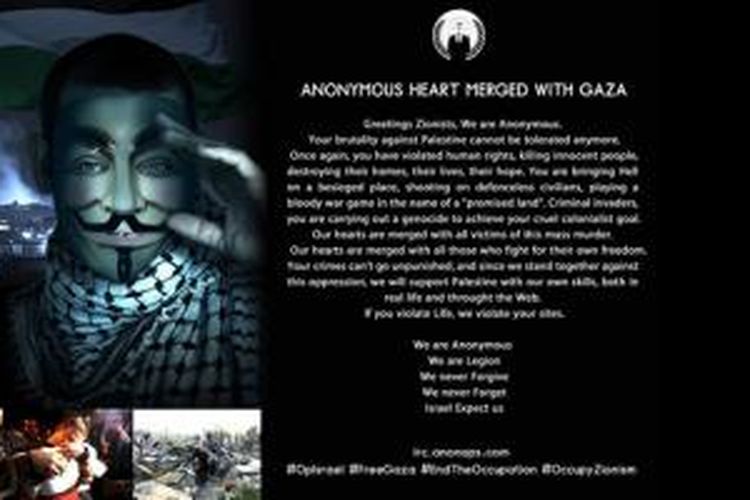 Slogan kampanye serangan cyber Anonymous terhadap Israel