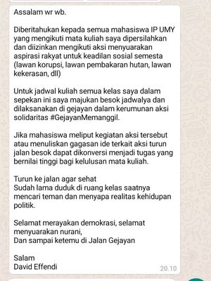 Isi pesan WhatsApp dosen David Efendi