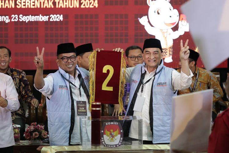 Bakal calon gubernur (bacagub) dan calon wakil gubernur (cawagub) Banten, Andra Soni-Dimyati Natakusumah, mendapatkan nomor urut 2 dalam Pemilihan Gubernur (Pilgub) 2024.