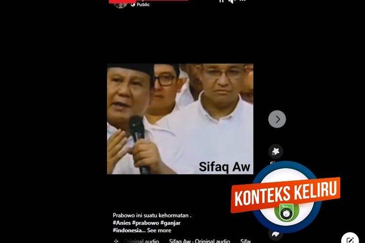 Tangkapan layar Facebook narasi yang menyebut Prabowo mengucapkan selamat atas kemenangan Anies Baswedan