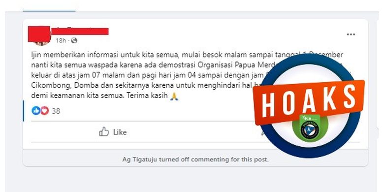 Tangkapan layar Facebook narasi yang menyebut bahwa pada 1 Desember 2023 akan ada aksi demonstrasi OPM di Merauke