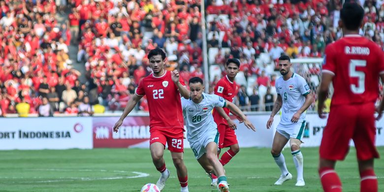 Aksi Nathan Tjoe A On dalam pertandingan Kualifikasi Piala Dunia 2024 antara Indonesia vs Irak, Kamis (6/6/2024) di Stadion Gelora Bung Karno Jakarta. 