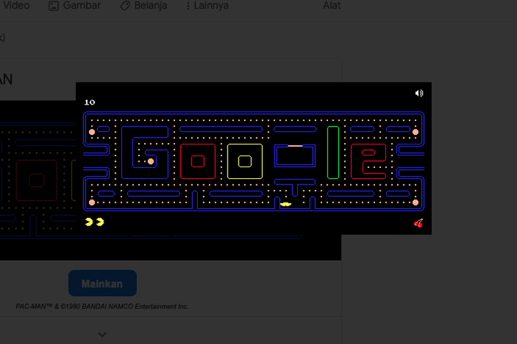 Ilustrasi game Google gratis, Pac Man.
