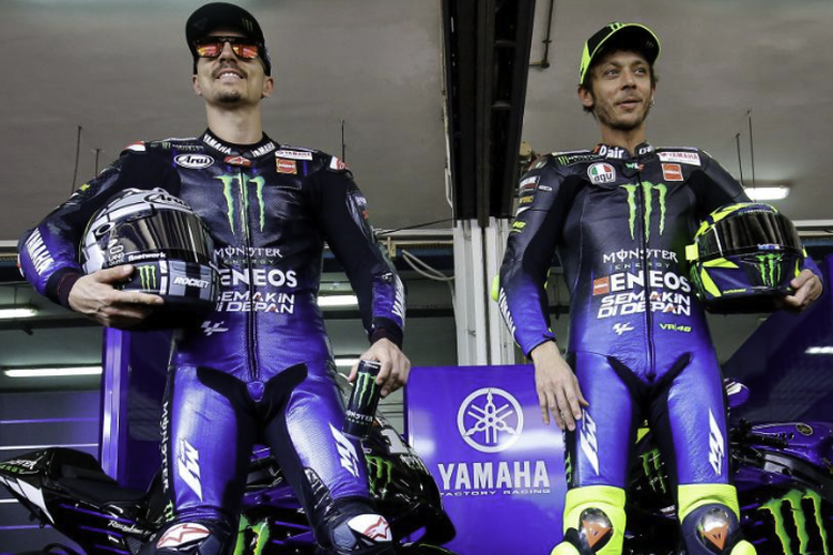 Dua pebalap tim Monster Energy Yamaha MotoGP, Maverick Vinales dan Valentino Rossi.