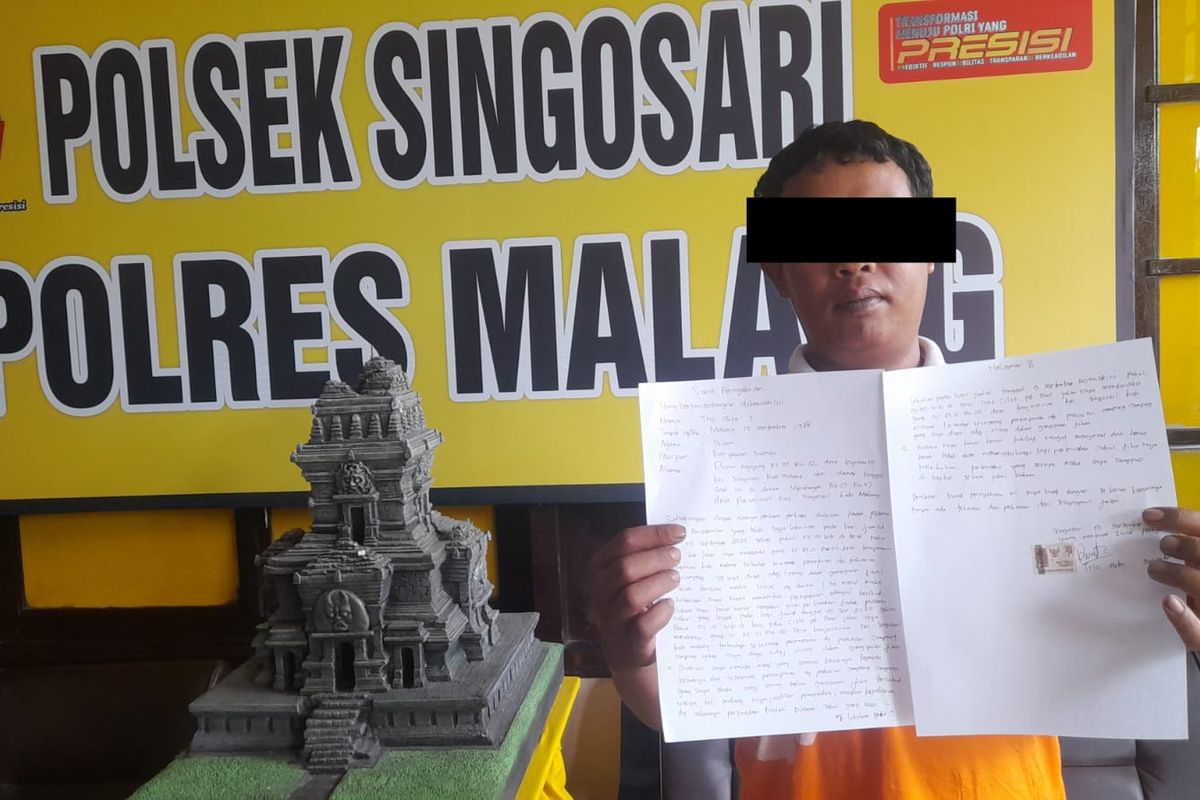 Terduga pelaku pelecehan seksual kepada ODGJ di kawasan Jalan Mondoroko, Kecamatan Pakisaji, Kabupaten Malang menyampaikan permohonan maaf secara tertulis atas ulahnya yang viral di media sosial, Senin (12/9/2022).