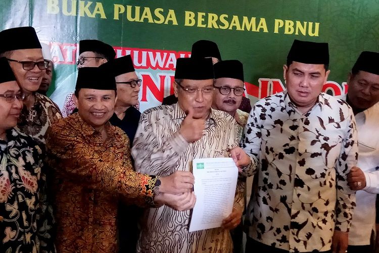 Ketua Pengurus Besar Nahdlatul Ulama (PBNU), Said Aqil Siroj dalam konferensi pers di kantor PBNU, Jakarta Pusat, Kamis (15/6/2017). 