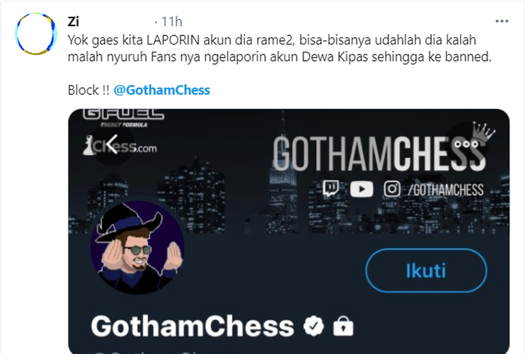 GothamChess ungkit Dewa Kipas dengan Emot Tertawa Sebut Dapat Uang