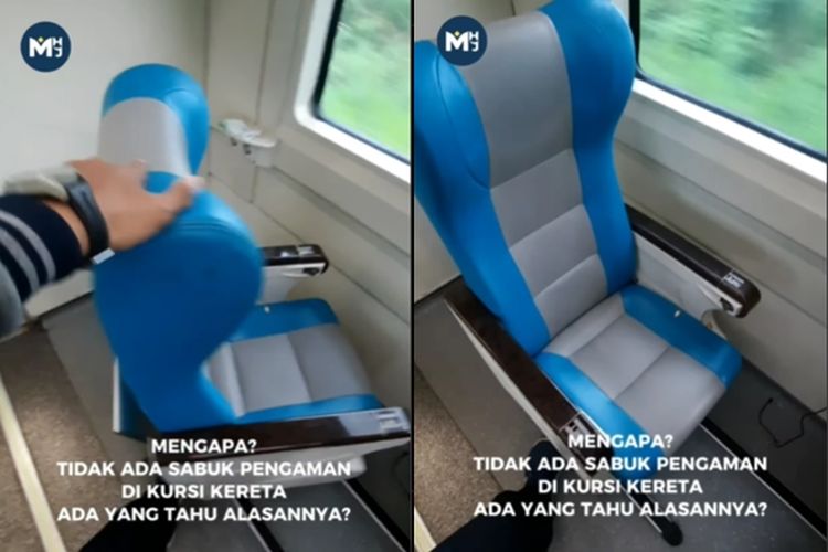 Tangkap layar video kursi kereta api yang tidak ada sabuk pengaman.