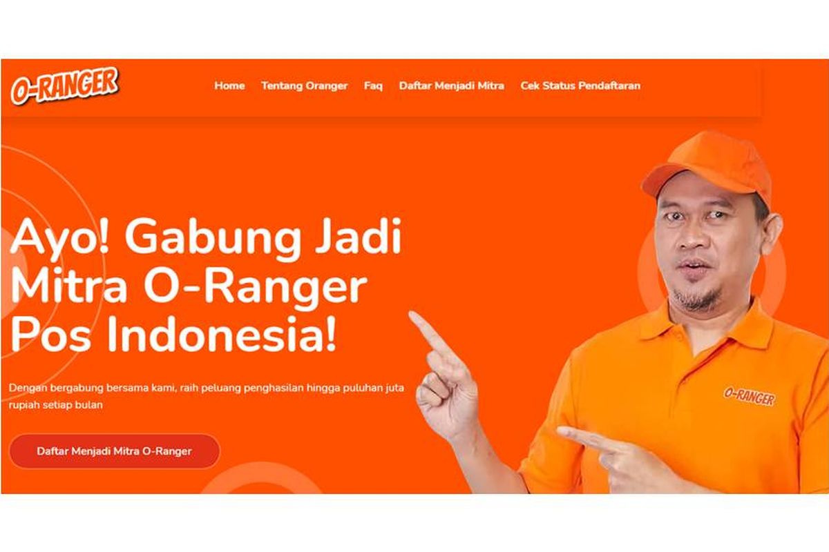 Tangkapan layar laman O-Ranger PT POS Indonesia