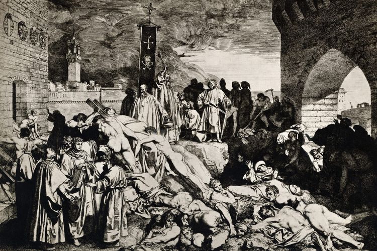 Ilustrasi wabah Black Death pada pertengahan abad ke-14.