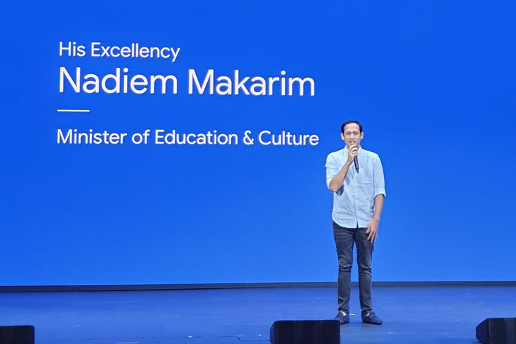 Mendikbud Nadiem Makarim saat berbicara dalam acara Google for Indonesia di Jakarta, Rabu (20/11/2019).