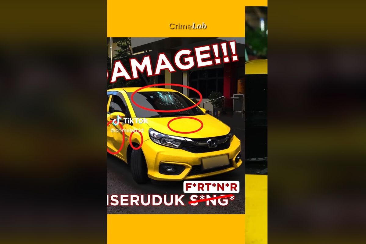 Video kondisi Honda Brio korban arogansi tersebut pun viral di media sosial. Terlihat kaca depan pecah, bodi samping penyok ditabrak dan berbagai baret lain di bodi.