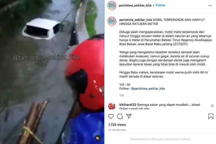 Salah oper persneling, mobil masuk ke selokan hingga hanyut