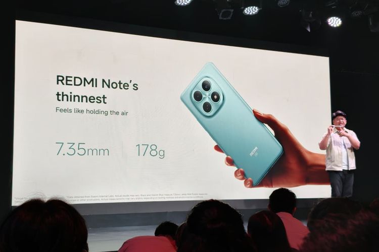 Redmi Note 15 5G yang paling tipis dan ringan, dipaparkan Product Marketing Lead Xiaomi Indonesia, Jeksen dalam acara peluncuran Redmi Note 15 Series di Taman Ismail Marzuki, Cikini, Jakarta Pusat, Kamis (22/1/2026).
