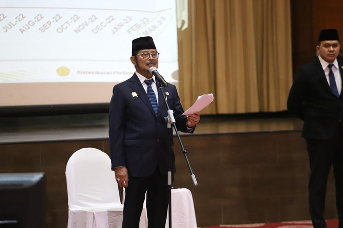 Mentan SYL saat melantik pejabat eselon dua di Kantor Pusat Kementan, Jumat (14/4/2023).