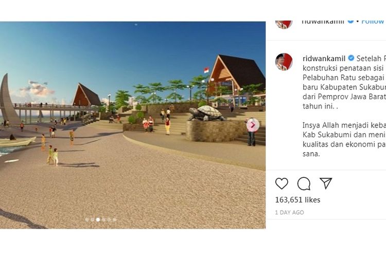 Desain Alun-alun Pelabuhan Ratu di Sukabumi, Jabar, yang diunggah dalam akun Instagram Ridwan Kamil @ridwankamil. 