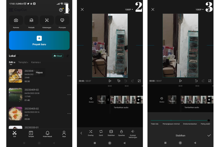 cara stabilkan video di CapCut