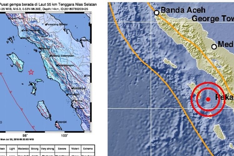 Gempa bumi kembali mengguncang Kabupaten Nias Selatan, Sumatera Utara, bermagnitudo 5,3, koordinat 0,58 LU LU dan 98,31 BT dan belum ada informasi kerusakan maupun kerugian dan warga diharap tetap tenang, Senin (30/7/2018) malam. 