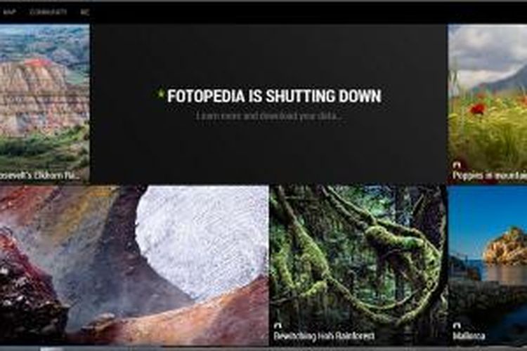 Pengumuman di situ Fotopedia.com tentang penghentian layanannya pada 10 Agustus 2014.