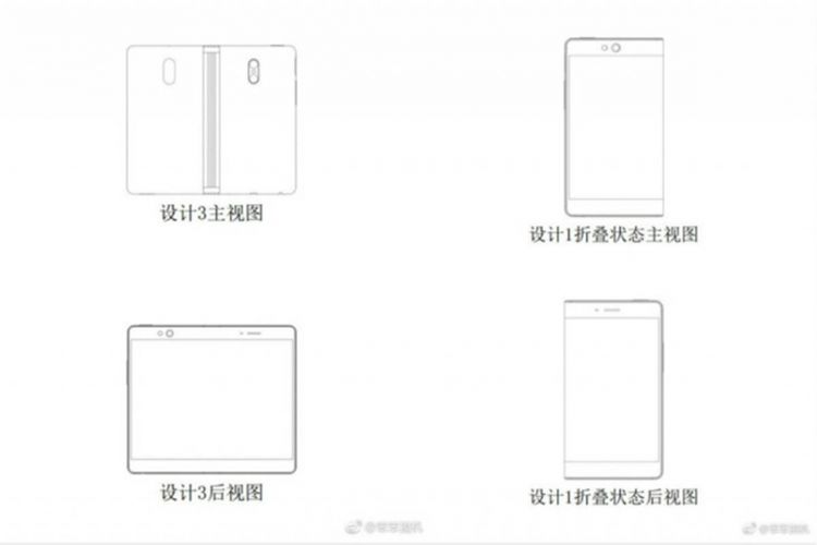 Ilustrasi perangkat dalam paten ponsel lipat Oppo.