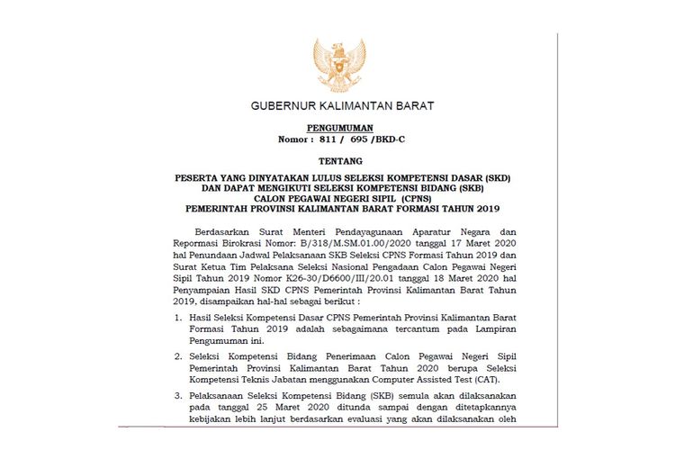 Hasil SKD CPNS Pemprov Kalimantan Barat