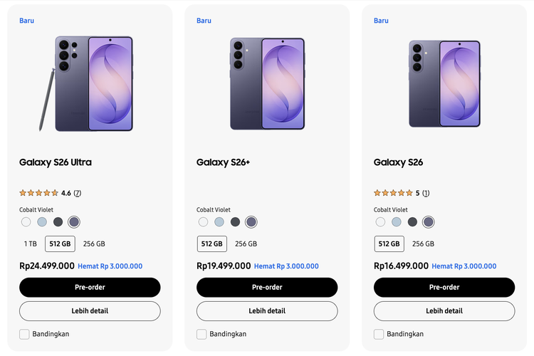 Harga HP Samsung Hari Ini 12 Maret 2026, Hemat Rp 3 Juta untuk Preorder Galaxy S26