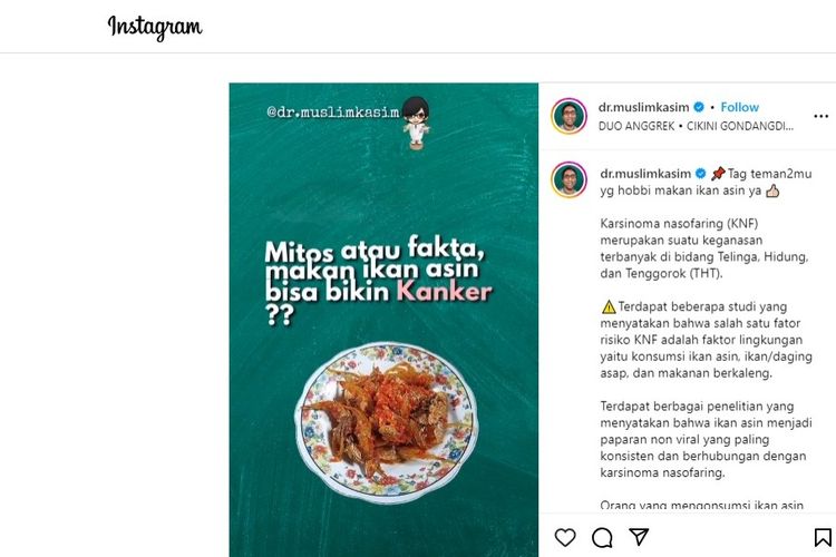 Tangkapan layar soal makan ikan asin menyebabkan kanker.